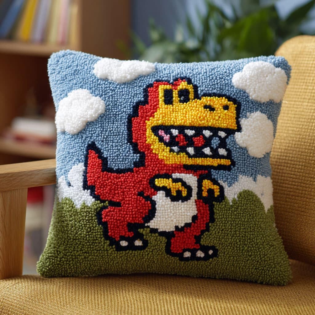 Henypt DIY Latch Hook Kits Pillow, Dinosaur