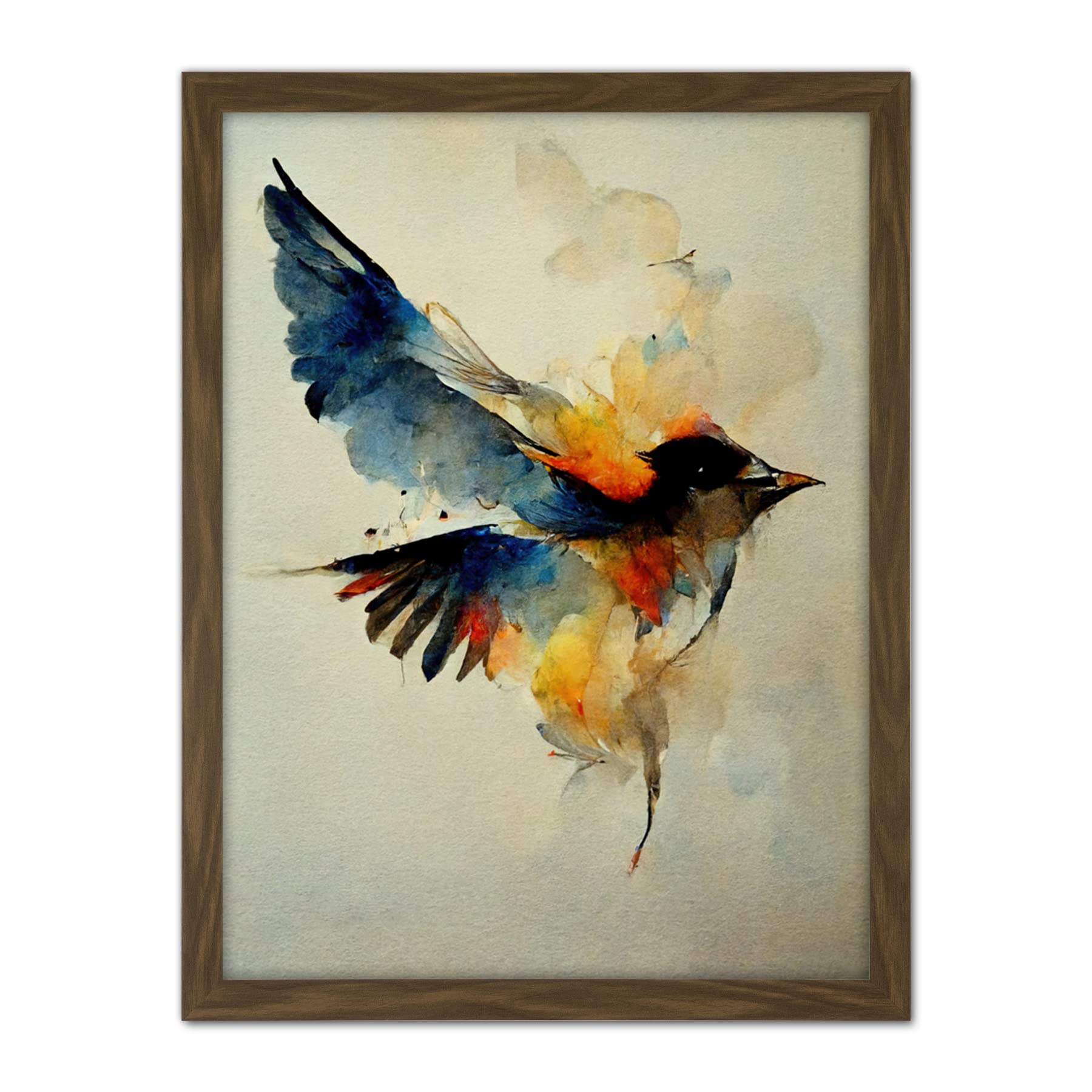 Doppelganger33 LTD Watercolour Paint Illustration Of Colourful Flying Bird Artwork Framed Wall Art Print 18X24 Inch