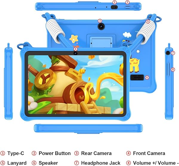 GOZZGEAR Android 13 Kids Tablets 7 inch for Toddler, Parental Control, Free Kids APP, 32GB, Expandable 512GB, 3500Mah, WiFi Dual Camera with Eye Protection, Blue - 5