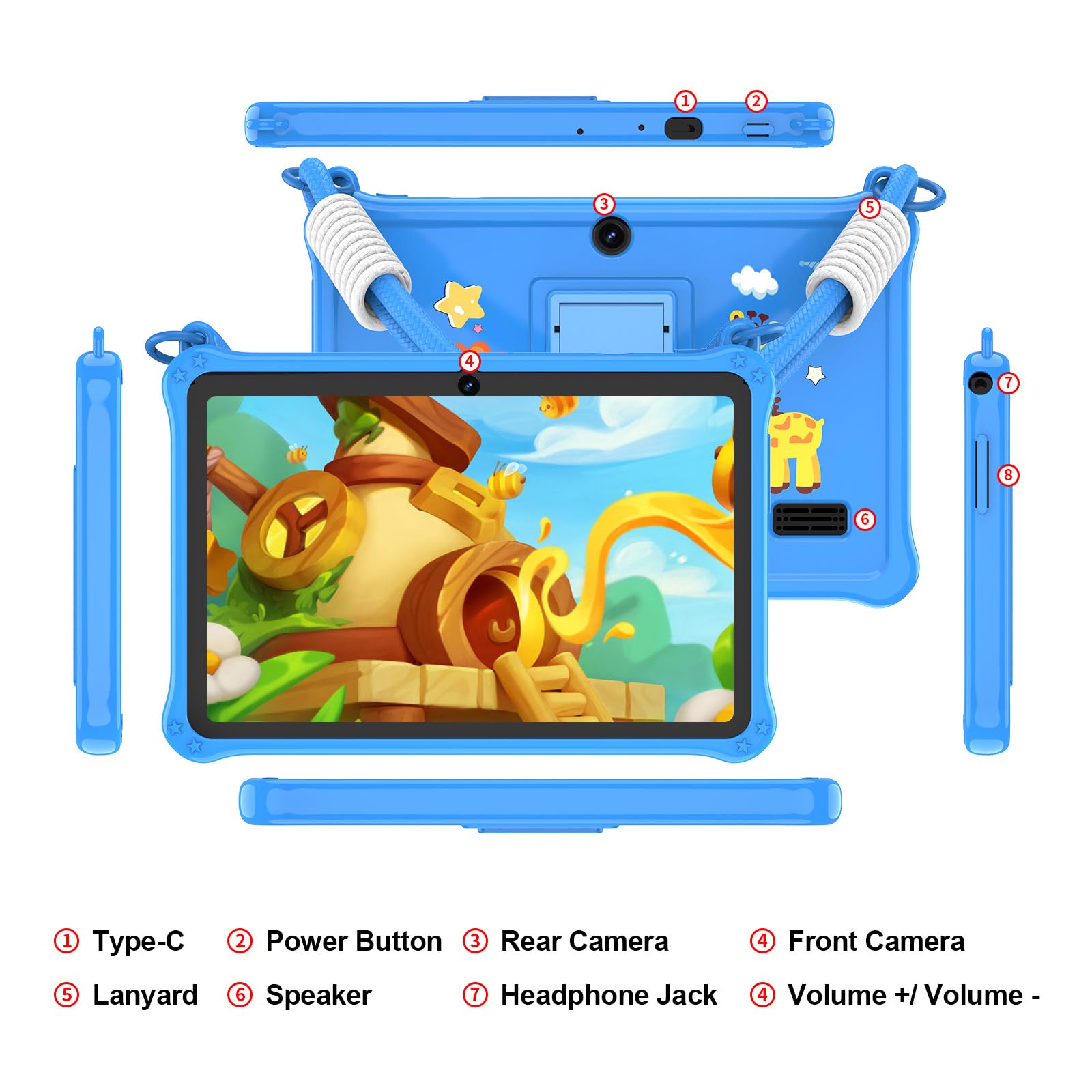 GOZZGEAR Android 13 Kids Tablets 7 inch for Toddler, Parental Control, Free Kids APP, 32GB, Expandable 512GB, 3500Mah, WiFi Dual Camera with Eye Protection, Blue — view 5