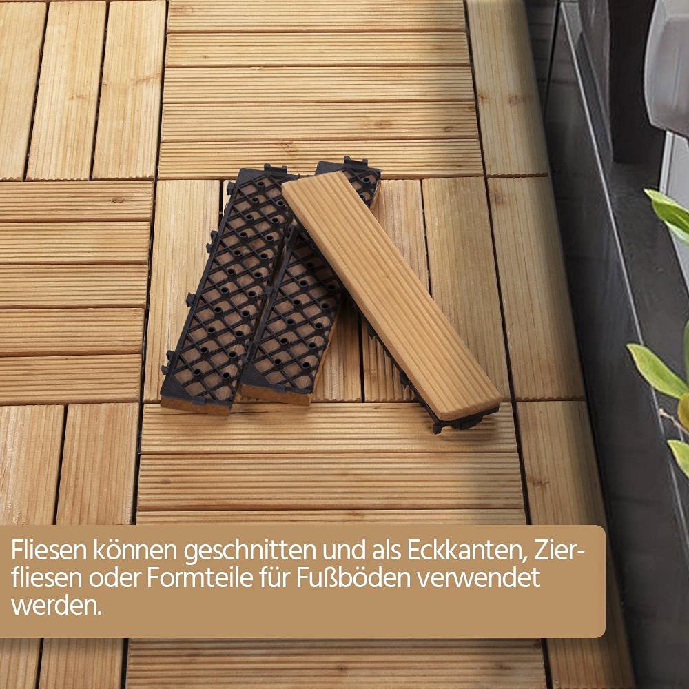 Yaheetech Juego de 27 Piezas Baldosas de Madera de 30 x 30 cm Suelo de Madera Maciza Exterior para Balcón Azulejos de Balcón con Sistema de Drenaje