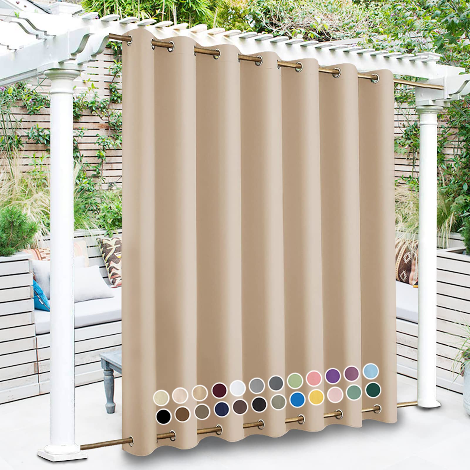 Outdoor Vorhang mit Ösen 1 Stück, Benutzerdefinierte Größe Outdoor Gardinen Wasserdicht Sonnenschutz Terrasse Vorhang, Sichtschutz Sonnenschutz 