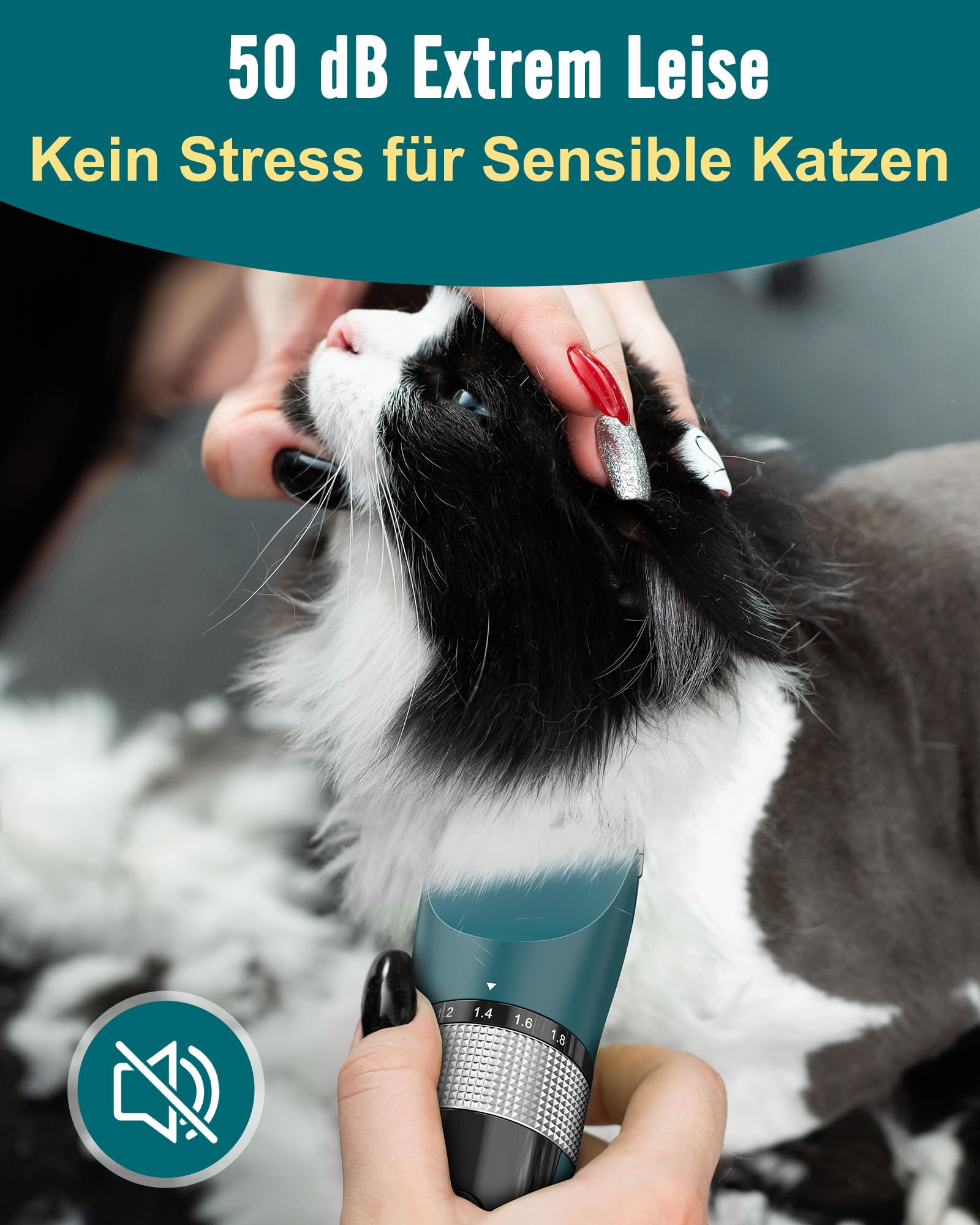 oneisall Schermaschine Katze Leise, Profi Haarschneidemaschine für langhaarkatzen, 5-Geschwindigkeiten Katzenrasierer mit LCD-Display, IPX6 Wasserdicht, Einfache Reinigung (Grün)