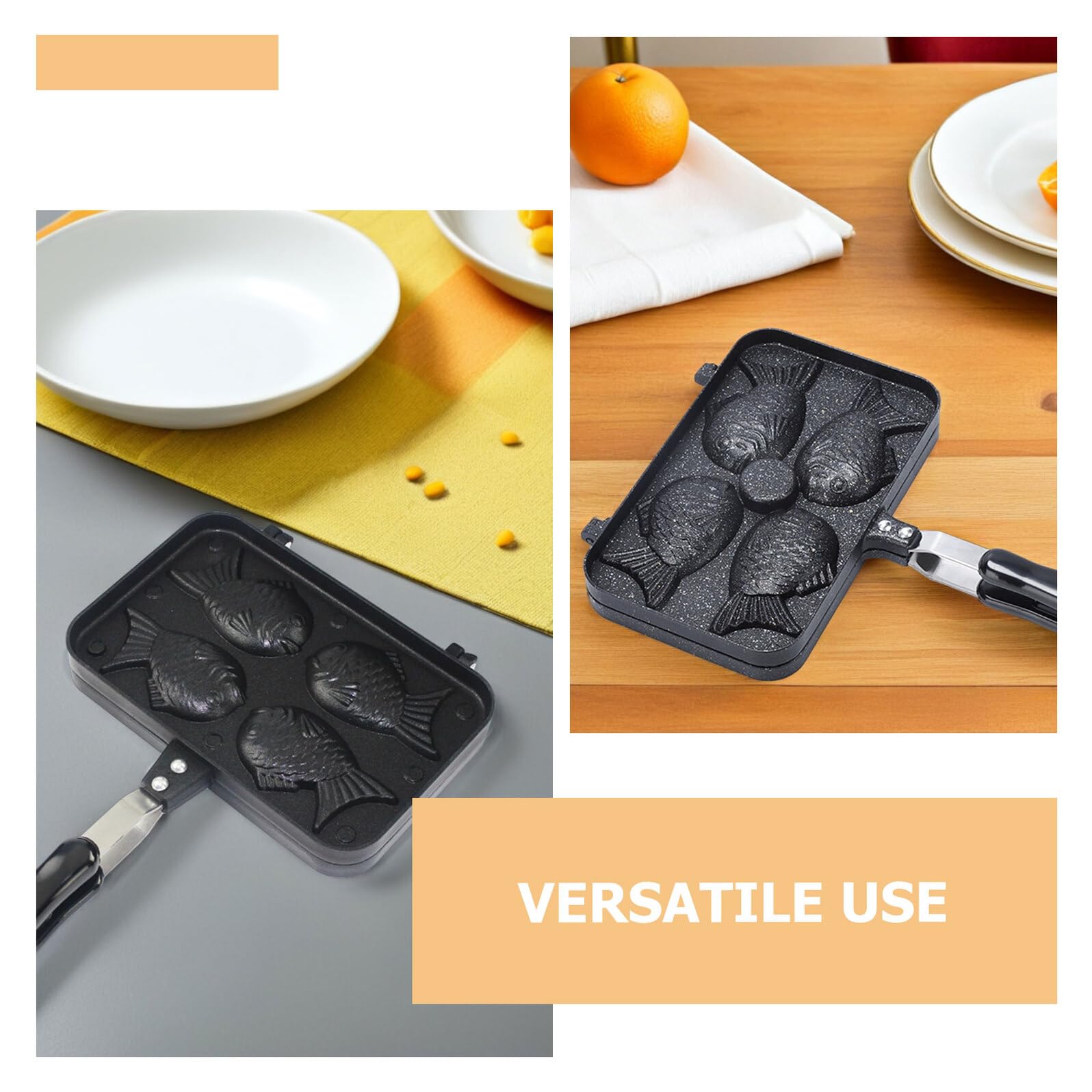 Molde para Pastel de Pescado con 4 Rejillas, Aluminio Negro | Doble Cara y Mango Largo, para Repostería y Cocina de Postres, Uso Cómodo y Limpieza Sencilla