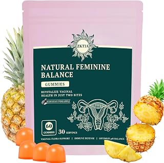 Premium Feminine Balance Gummies - for Women’s Health & Wellness - Immune Support PH Balance - Vegan, Gluten-Free - Hawaiian Pineapple - 60 Gummies - 30 Servings