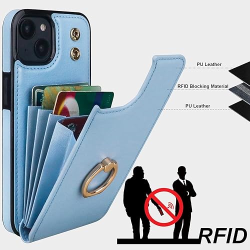 Miniatura 5 de Folosu Funda compatible con iPhone 13 con soporte para tarjetas, rotación de 360, soporte de anillo de dedo con función atril, protección RFID,
