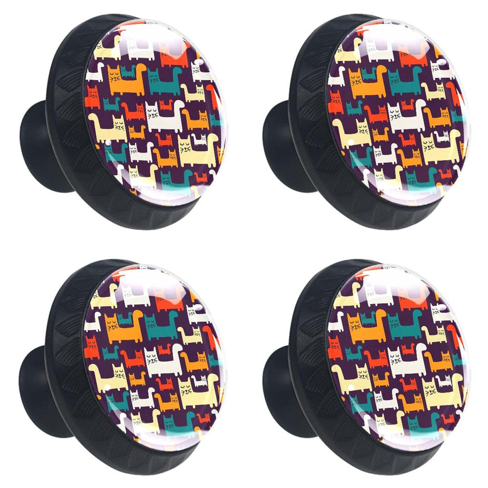 Boutons de tiroir en verre aux motifs chats multicolores pour décorer la chambre