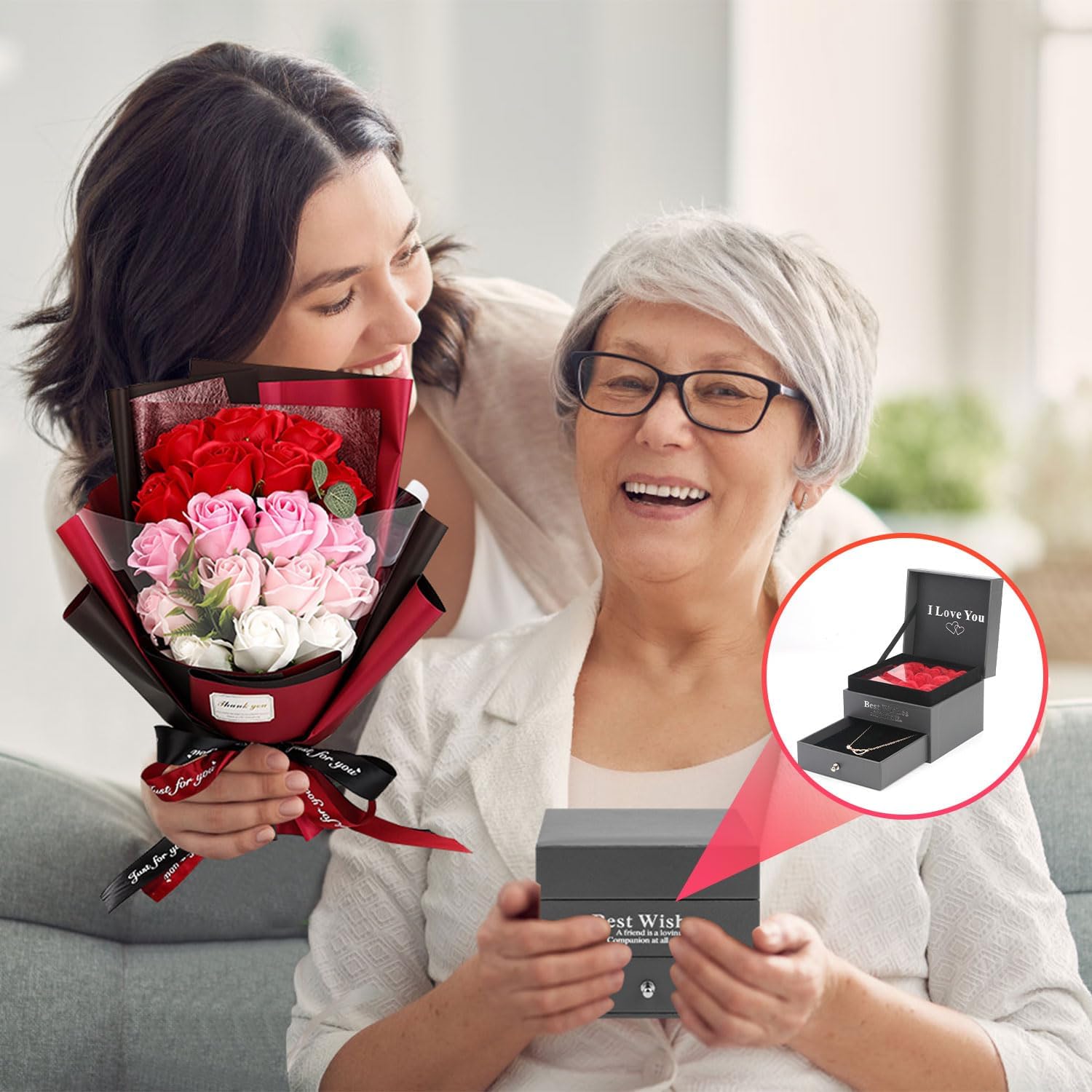 Rose Bouquet Rosas Eternas Preserved Rose Bouquet 18 Flower Bouquet with Beautiful Love Necklace, Unique Gift for Birthday, Valentine's Day, Mother's Day, Thanksgiving, Christmas, Anniversary - Image 8