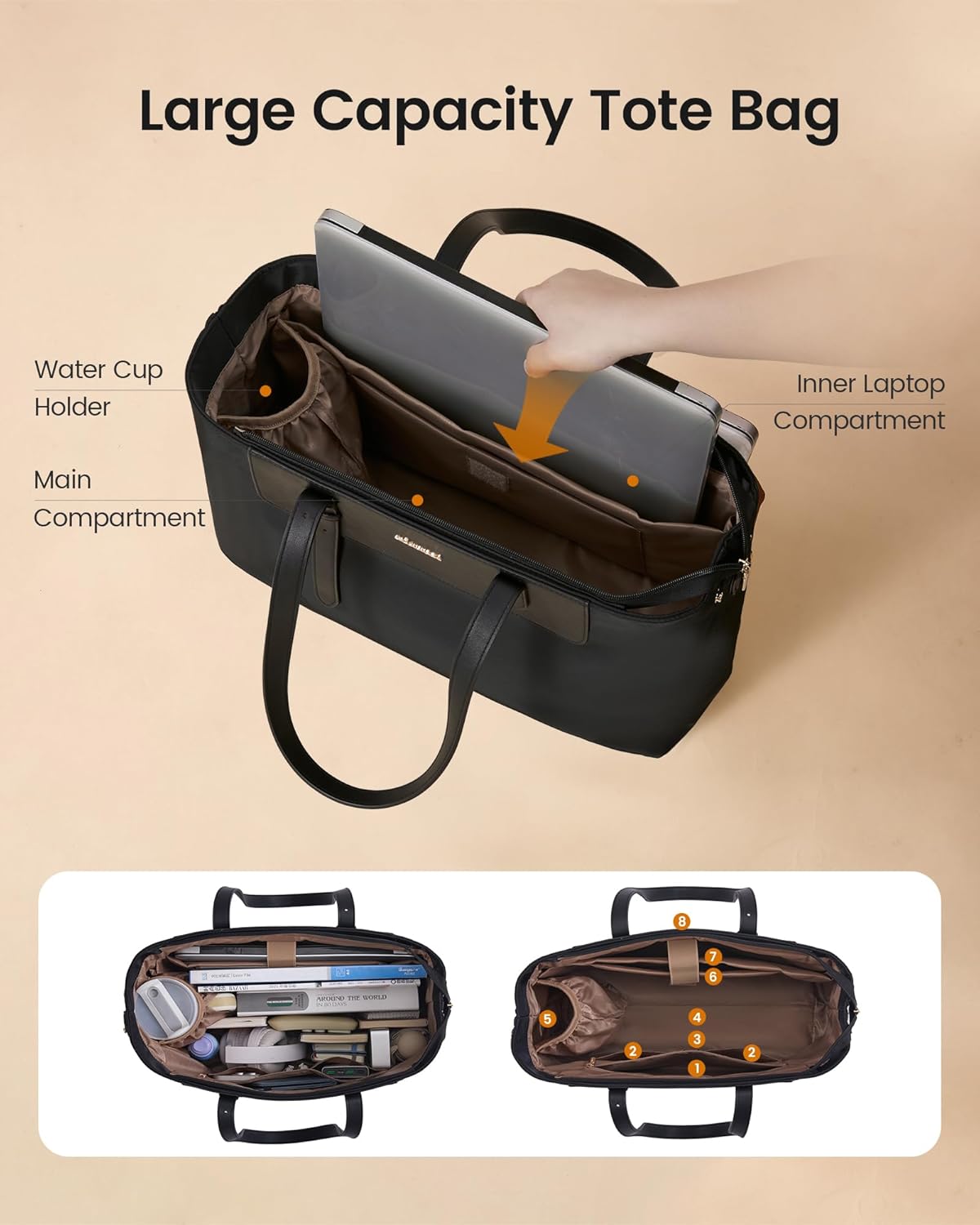 LOVEVOOK Laptop Tote Bag for Women, Water-Resistant Work Tote Bag Large Capacity Computer Bag for Travel, Nylon & PU - Image 4