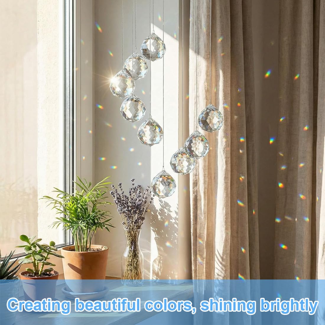 Set di 8 pezzi - Cristalli a forma di diamante da appendere, Acchiappasole in cristallo, Prisma e sfera come acchiappa-luce per lampadari, finestre, giardino e decorativi