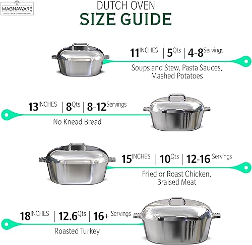Miniatura 3 de Magnaware Horno holandés de aluminio fundido, 8 cuartos de galón, olla ovalada con tapa para familias y fiestas, utensilios de cocina cajún ligeros