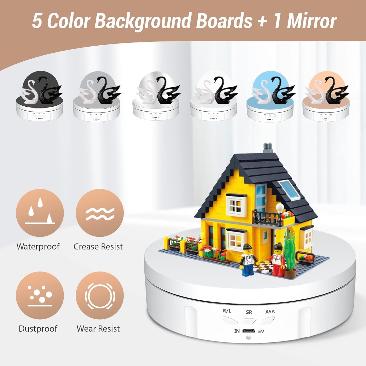 Plateau Tournant Electrique Rechargeable 10 KG 14,6 cm, 360° Rotatif Table Tournante Rotative électrique, 3 Vitesses et Angle Réglables avec 6 Fonds en PVC