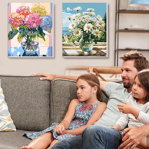 Vista 93 de VIGEGU Paquete de 4 pinturas por números para adultos, lienzo enmarcado, con caballete de madera, pintura por números para niños de 8 a 12 años