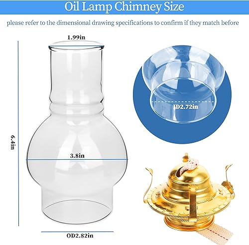 Miniatura 2 de Reemplazo de la lámpara de aceite para chimenea, base de 3 pulgadas x 6.25 pulgadas de alto, pantalla de vidrio transparente de borosilicato para