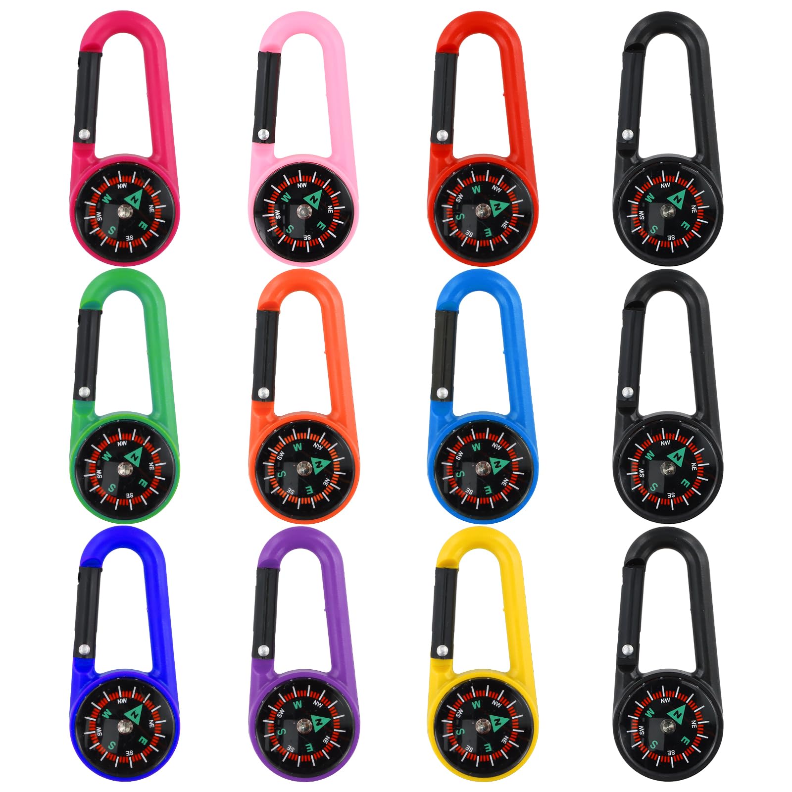Lot De 12 Mini Mousqueton Multifonction Avec Boussole, Porte Cle Boussole, Boussole à Boucle Porte-Clés Étanche De Poche De Survie, Boussole Enfant Pour Randonnée Camping En Plein Air (Multicolore