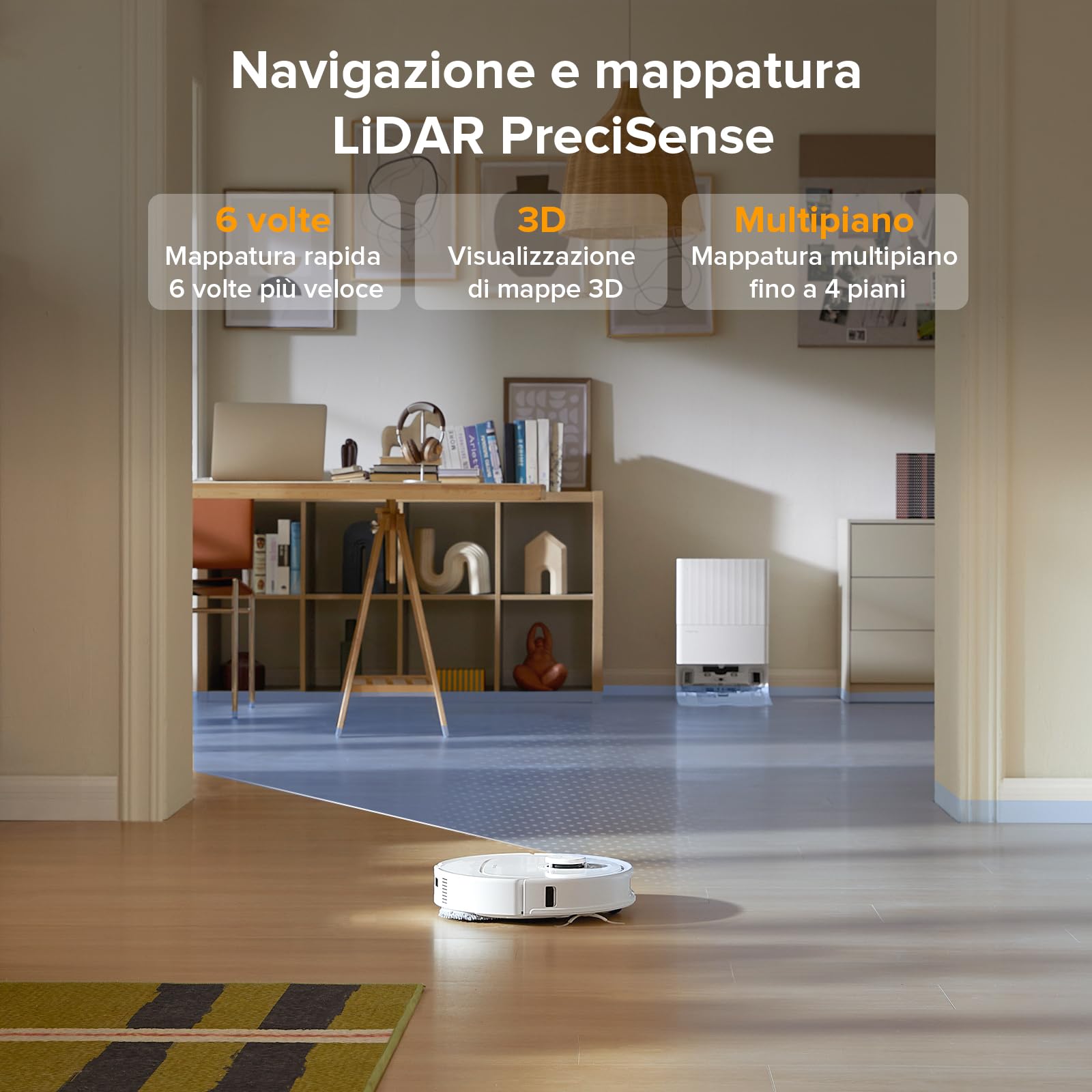 roborock QV 35A Robot Aspirapolvere Lavapavimenti, Antigroviglio, Aspirazione HyperForce, Panno Sollevabile, Autolavaggio, Asciugatura ad Aria, Stazione Tutto in Uno, Modalità Tappeti, Bianco
