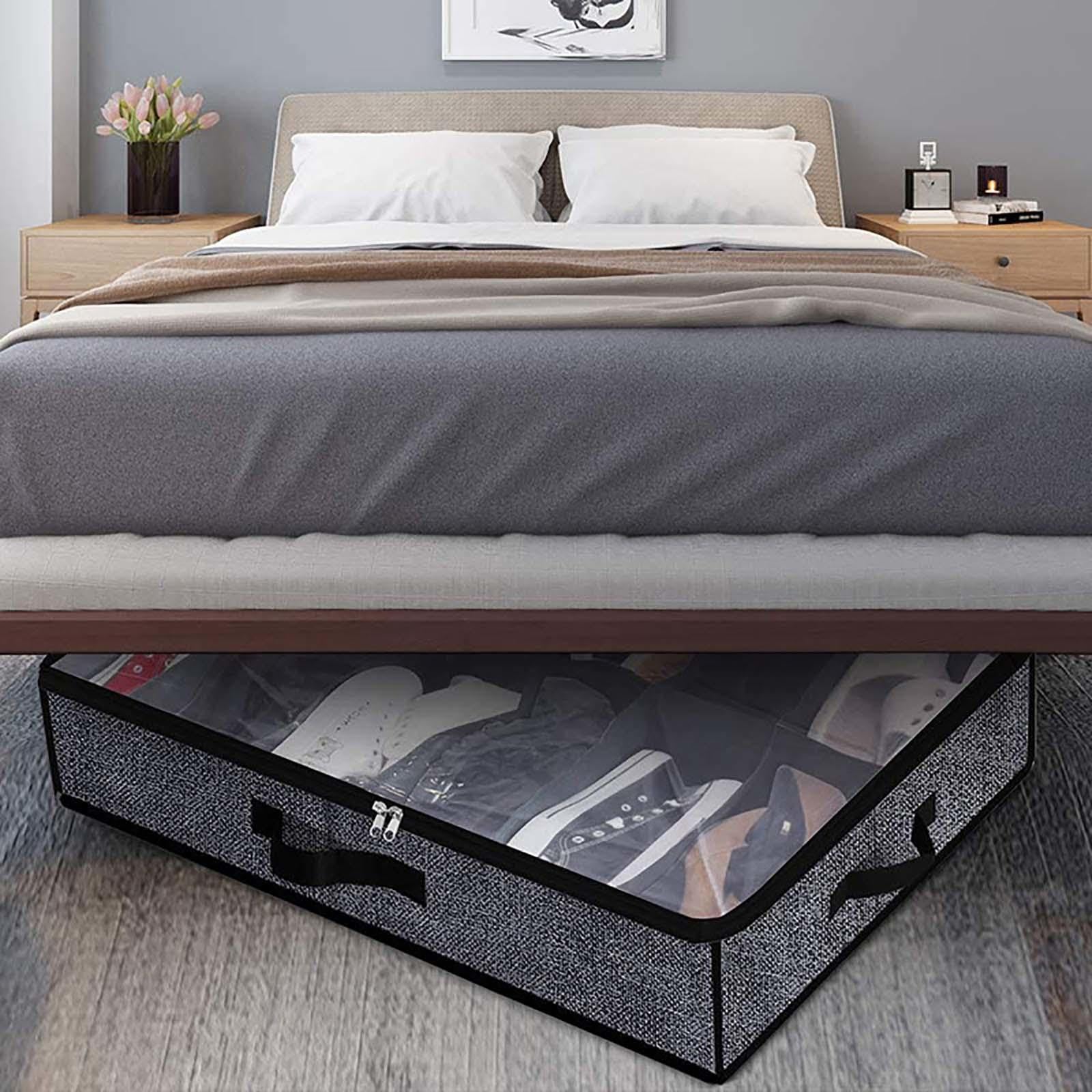 Organizer Armadio Salvaspazio Pieghevole con Copertura Trasparente, Scarpiera sotto Letto Organizzatori Sottoletto per Bambini E Adulti sotto Il Portascarpe da Letto,A-2Pcs