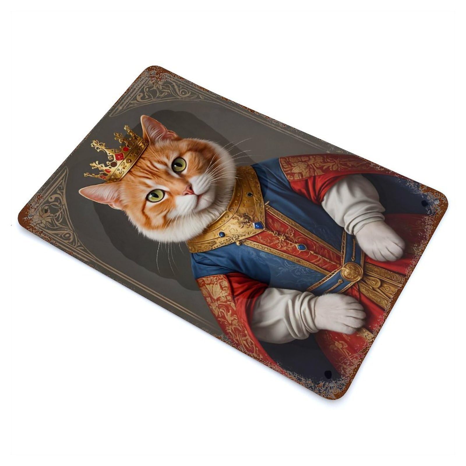 Cat Prince 11.8"x7.9" Aged Metal Wall Plaque, Novelty Wall Decor for Shed, Workshop And Garage Wall Decor