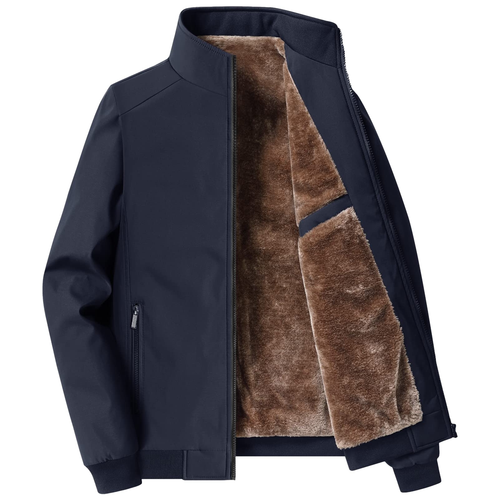 Uomo Inverno Giacca in Pile Caldo Colletto Rialzato Cerniera Intera Giacche Imbottite con Tasche con Cerniera