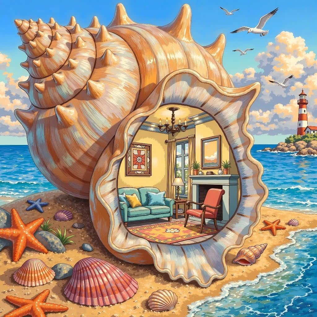  Diamond Art Painting Kits for Adults Conch House, Round Full Drill Diamond Art Kits, 5D DIY Paint with Diamonds Crafts for Home Wall Decoration Gifts 12×12Inch, Seaside Scenery