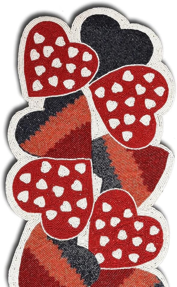 Valentine's Day Table Runner, Handmade Beaded Table Runner, Hearts Design Table Topper 13X36 Inch