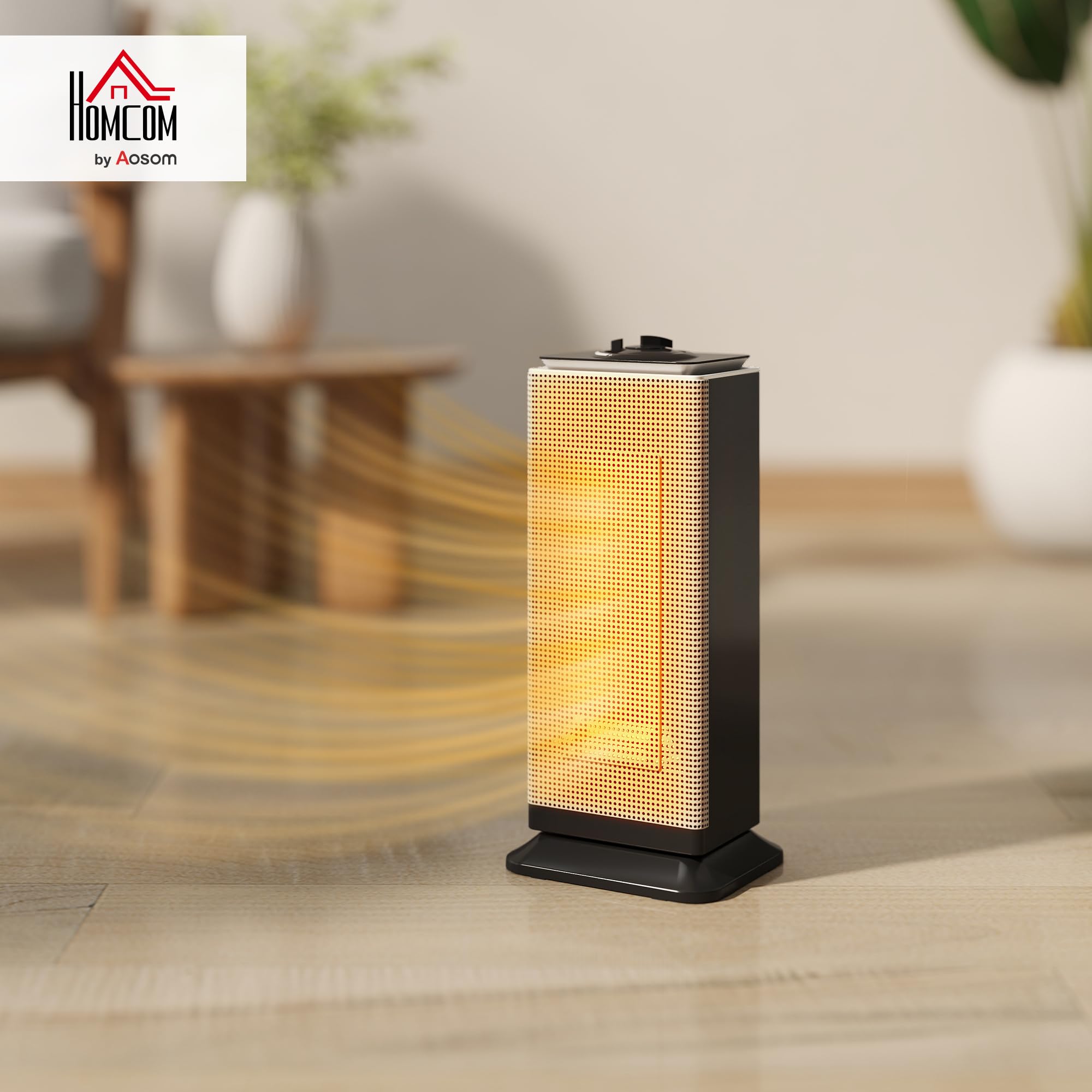 HOMCOM Calefactor Eléctrico Bajo Consumo Cerámico 2000W PTC 3 Modos Negro | Termostato Regulable, Oscilación de 55°, Protección contra Vuelcos y Sobrecalentamiento, para 15㎡ en Dormitorio