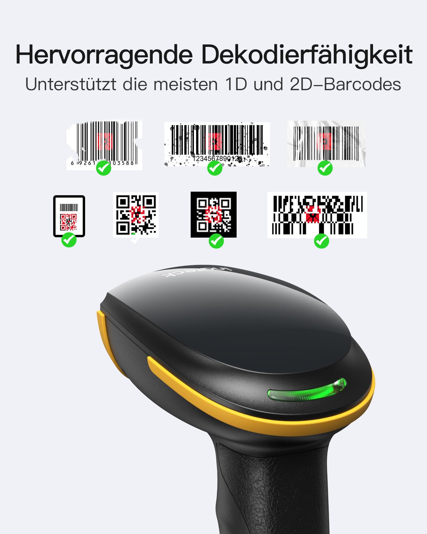 Inateck BCST-23 Kabelloser 1D 2D QR Code Barcode Scanner, Bluetooth 2,4 GHz, 2600mAh
