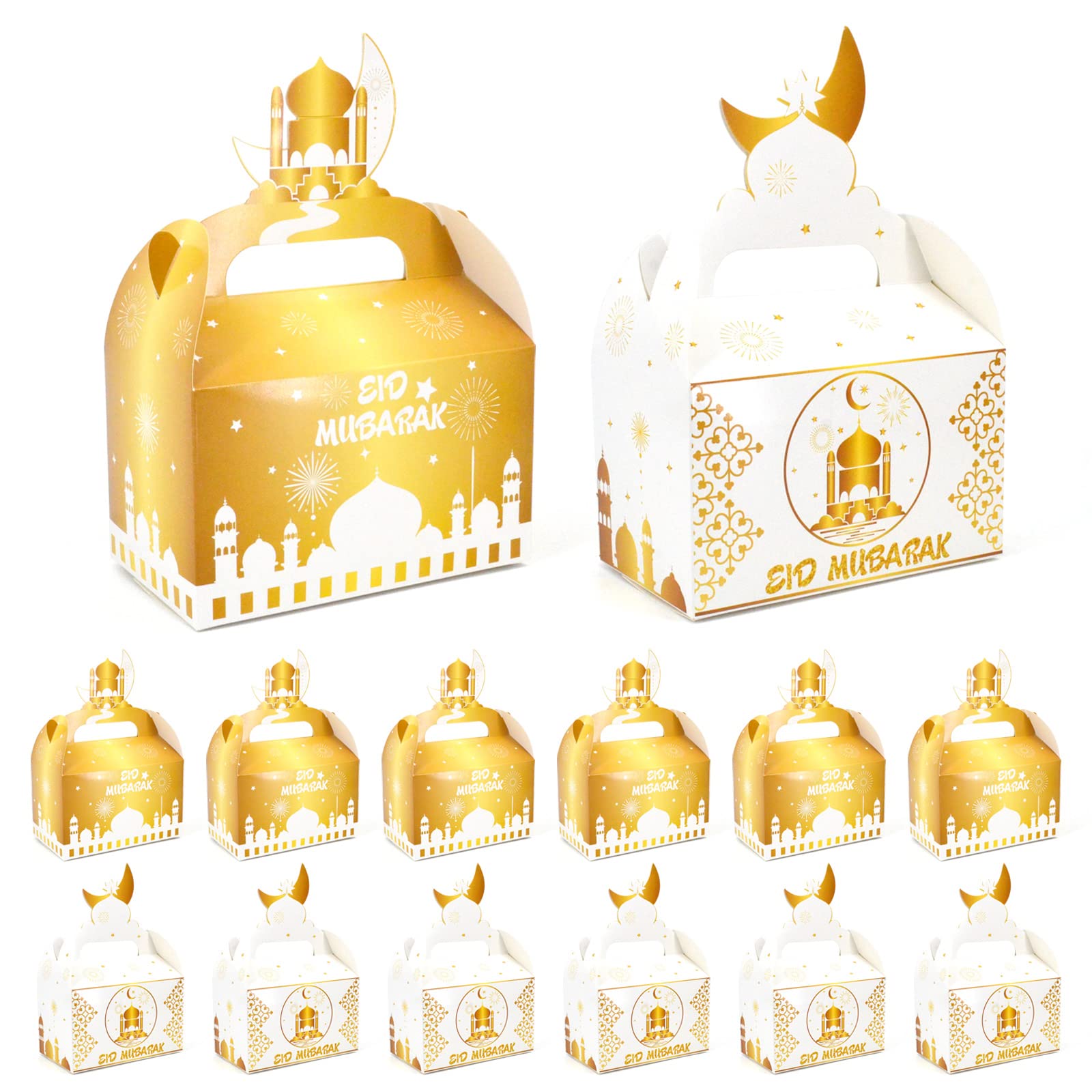 SIHOOD12pcs Eid Mubarak Candy Gift Box Ramadan Treat Goodie Boxes Snack Sugar Chocolate Bags Party Favors Decorations Supplies for Home Durable Paper