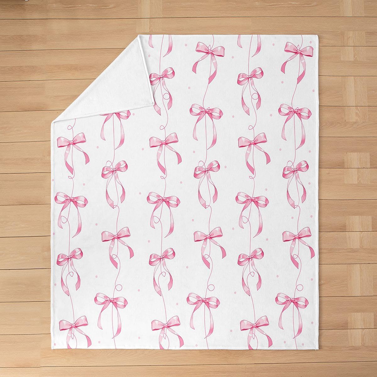 Feelyou Girls Bow Plush Throw Blanket White Pink Bowknot Flannel Blanket Baby 30"x40" Bow Knot Accent All Season Princess for Couch Bed Sofa Elegant Girly Design Bedroom Decor