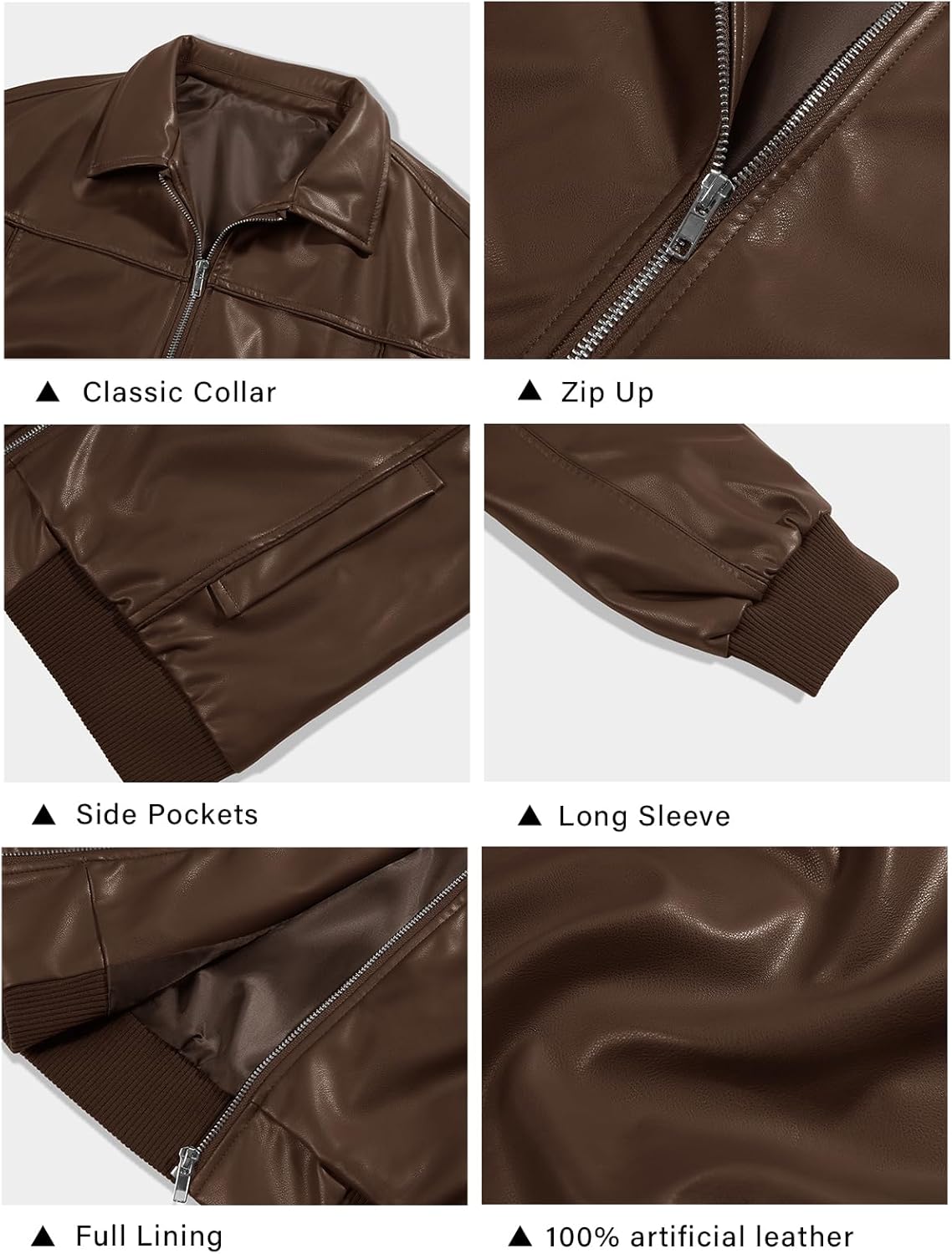 Tankaneo Womens Faux Leather Jackets Oversized Bomber Casual Fall Fashion Zip Up Moto Biker Coats - Image 5