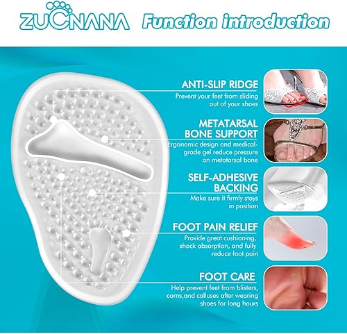 Miniatura 2 de Cojines de bola de pie (2 pares de plantillas de gel), inserciones de talón para mujer, almohadillas de talón antideslizantes, cojines de talón para