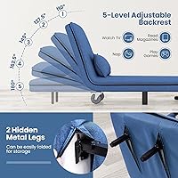 Vista 7 de KOMFOTT Silla convertible, silla de dormir con respaldo ajustable de 5 posiciones y almohada lumbar, 2 patas de metal ocultas y 2 ruedas