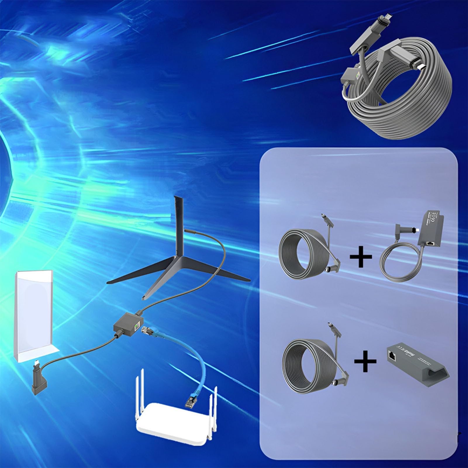 Câble pour Gen 2 de 15 M avec Adaptateur Ethernet RJ45 Femelle, Câble de Remplacement Satellite Câble de Connexion Réseau, Rallonge de Câble pour V2