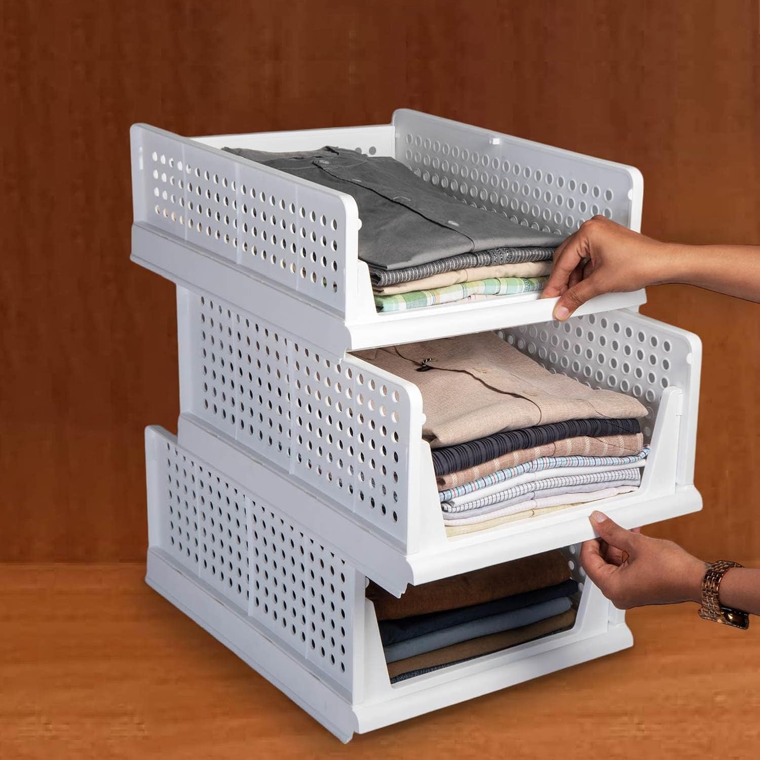 HomeStrap Set of 3, Stack it Up | Cloth Stacker | Foldable Shirt ...