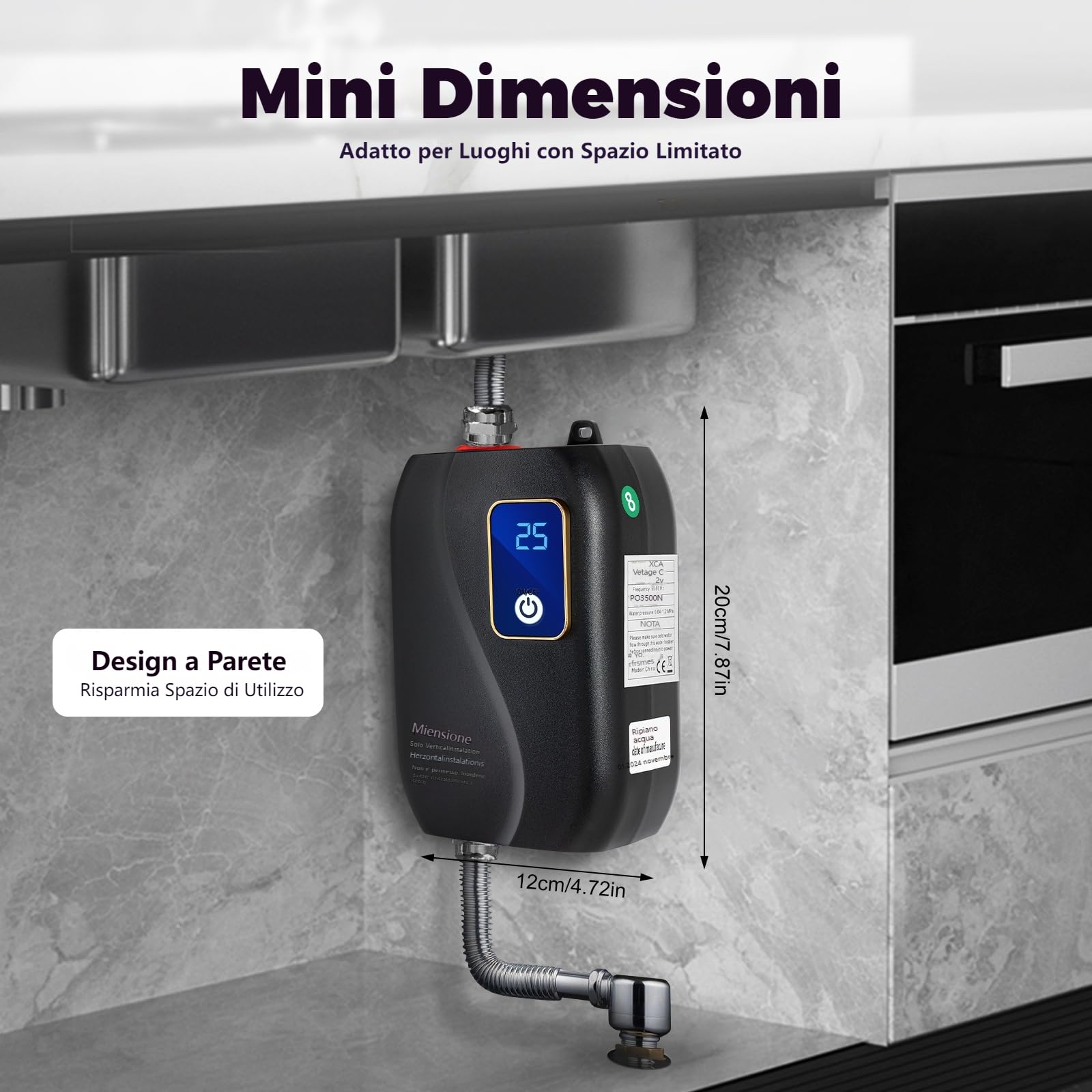 Scaldacqua istantanea 220 V 3,5 kW elettrico con display LCD – Dispositivo da parete compatto per cucina e bagno – Mini scaldabagno istantaneo acqua calda istantanea