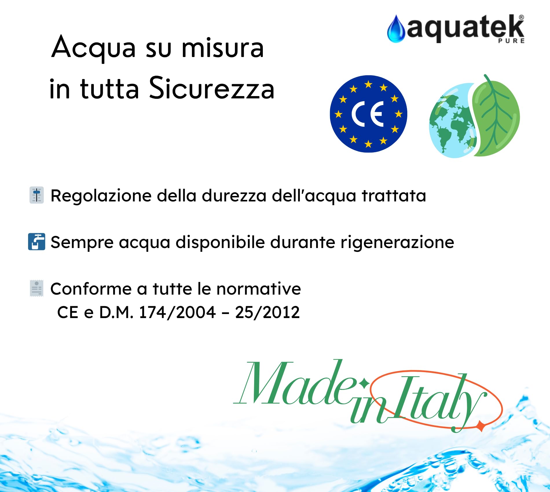 Aquatek - Addolcitore Acqua Pure Wave 20 Litri Sistema Automatico A Volume E Tempo Per Acqua Pulita E Depurata Migliore Soluzione Domestica Per Rimuovere Calcare E Migliorare La Qualità