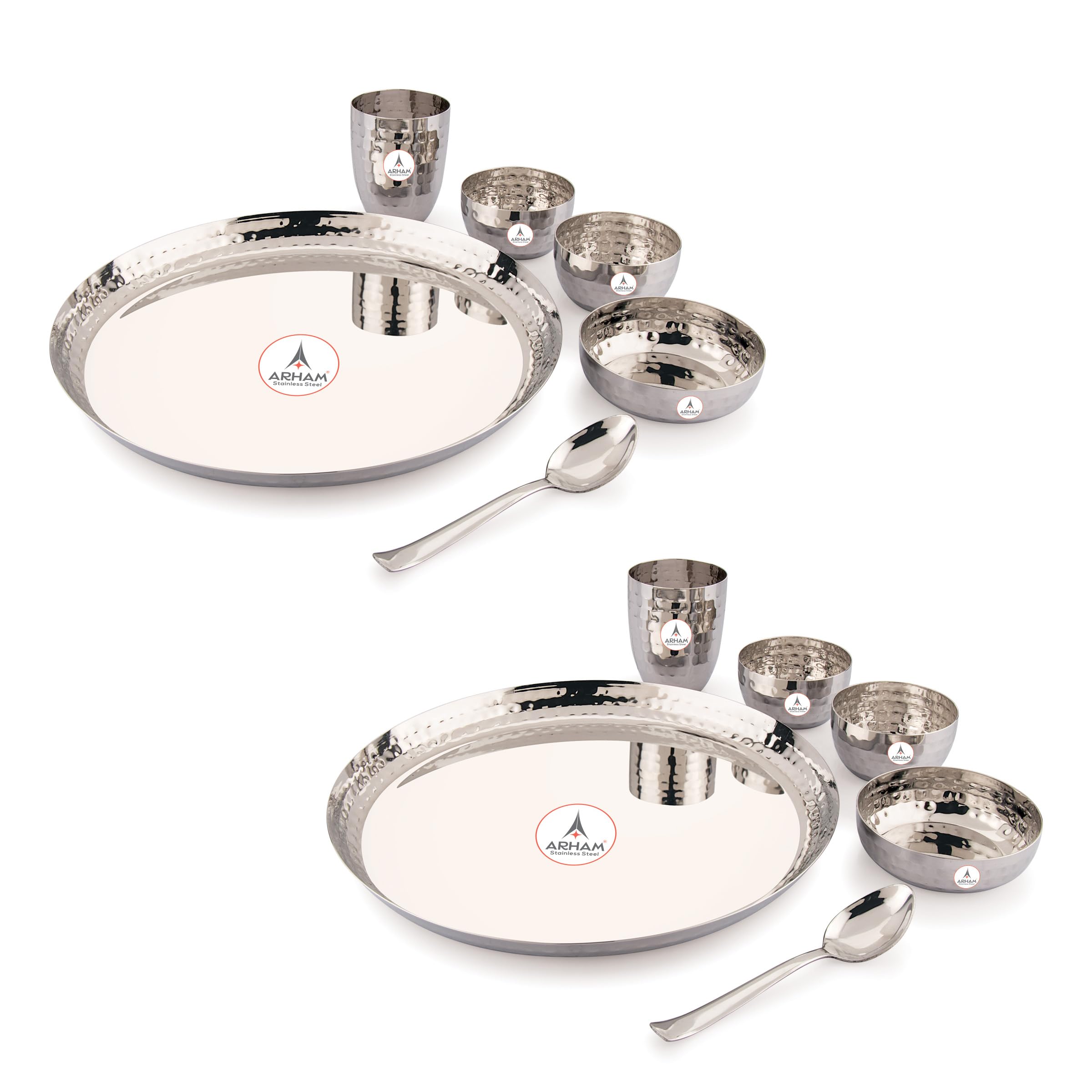 Dinner Set | 12 Pcs (2 Set) | Premium Dinner Set for Gift | Hammered Dinnerware | Durable and Heavyweight | Food Grade, Non Rusting, Dishwasher Safe, Strong and Long Lasting