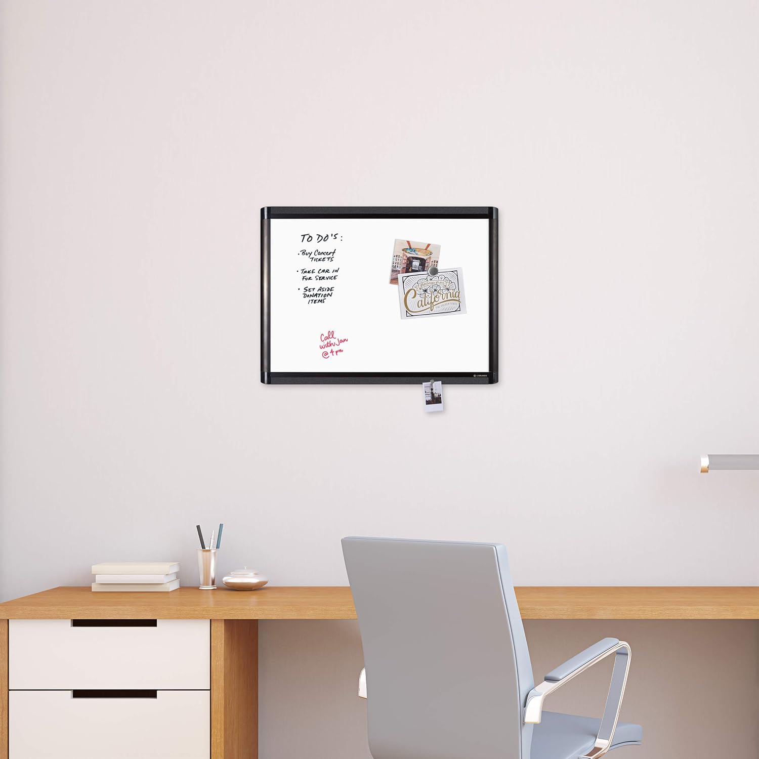 U Brands PINIT Magnetic Dry Erase White Board, Black Aluminum Frame with Pin Strips Across The Top and Bottom (24" W x 18" H)