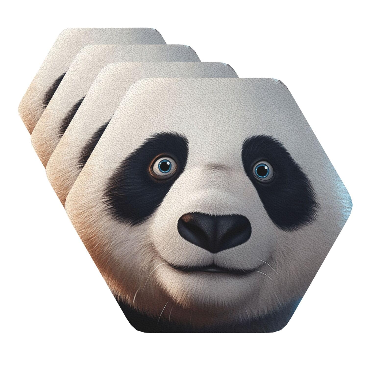 Drink Coasters Set of 4 Quick-Dry Leather Coaster Panda Coasters for Drinks Coffee Cup Mat Tabletop Protection Heat Resistant Coaster for Kitchen Bar Office Home Decor