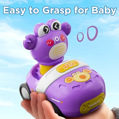 Miniatura 6 de iPlay, iLearn Press to Go - Juego de juguetes de cangrejo para niños pequeños de 1 a 3 años, coches de carreras de fricción para bebés, juego de