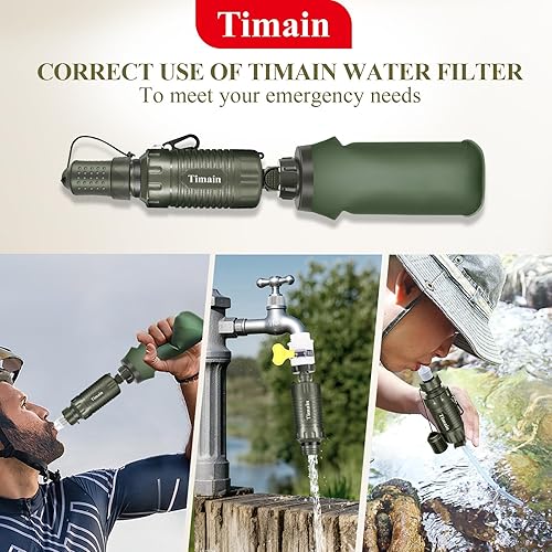 Miniatura 6 de Timain Filtro de agua personal portátil, purificador de agua de supervivencia para preparación de emergencia, actividades al aire libre, viajes,