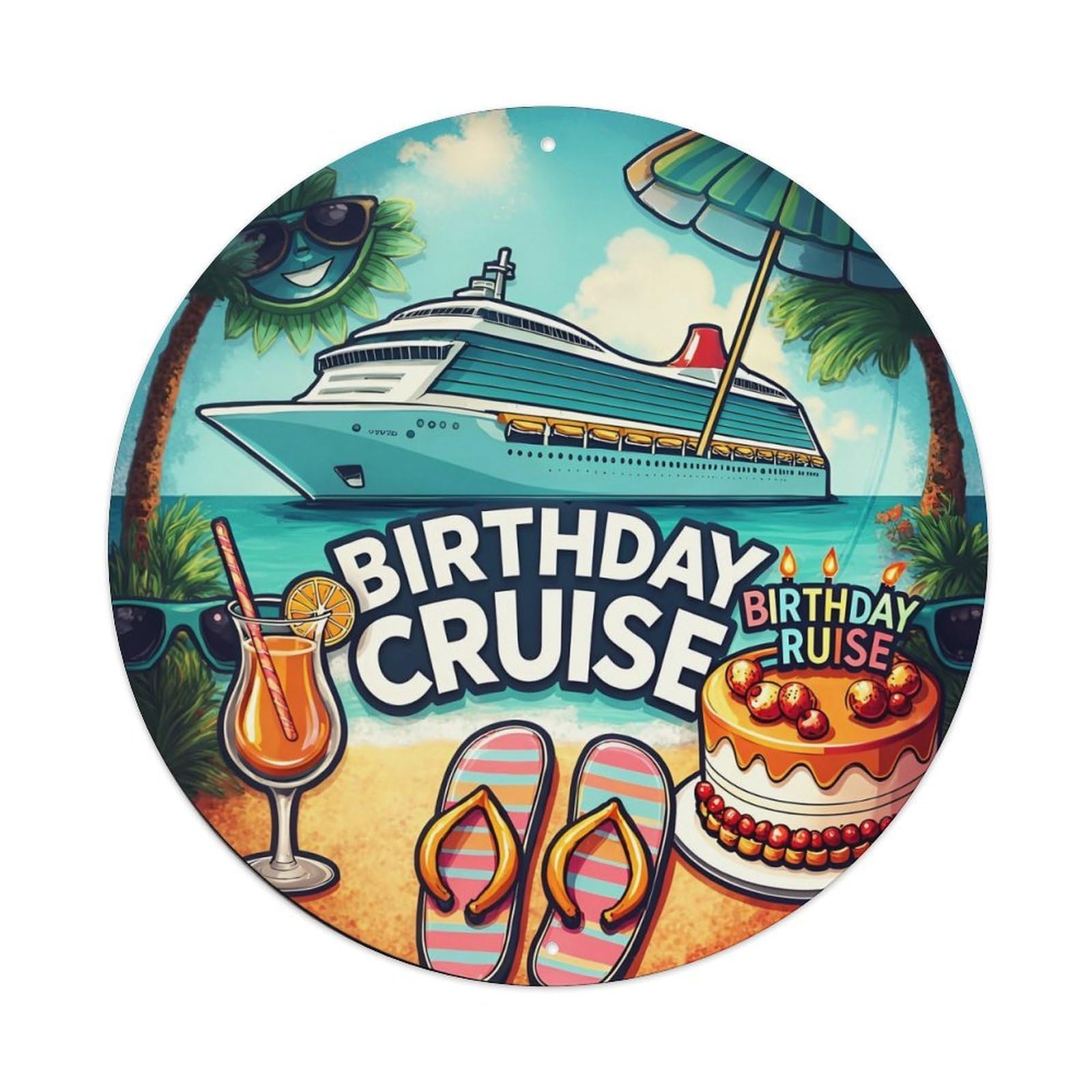 Birthday Cruise Tropical Vacation Scene Metal Tin Sign Plaque