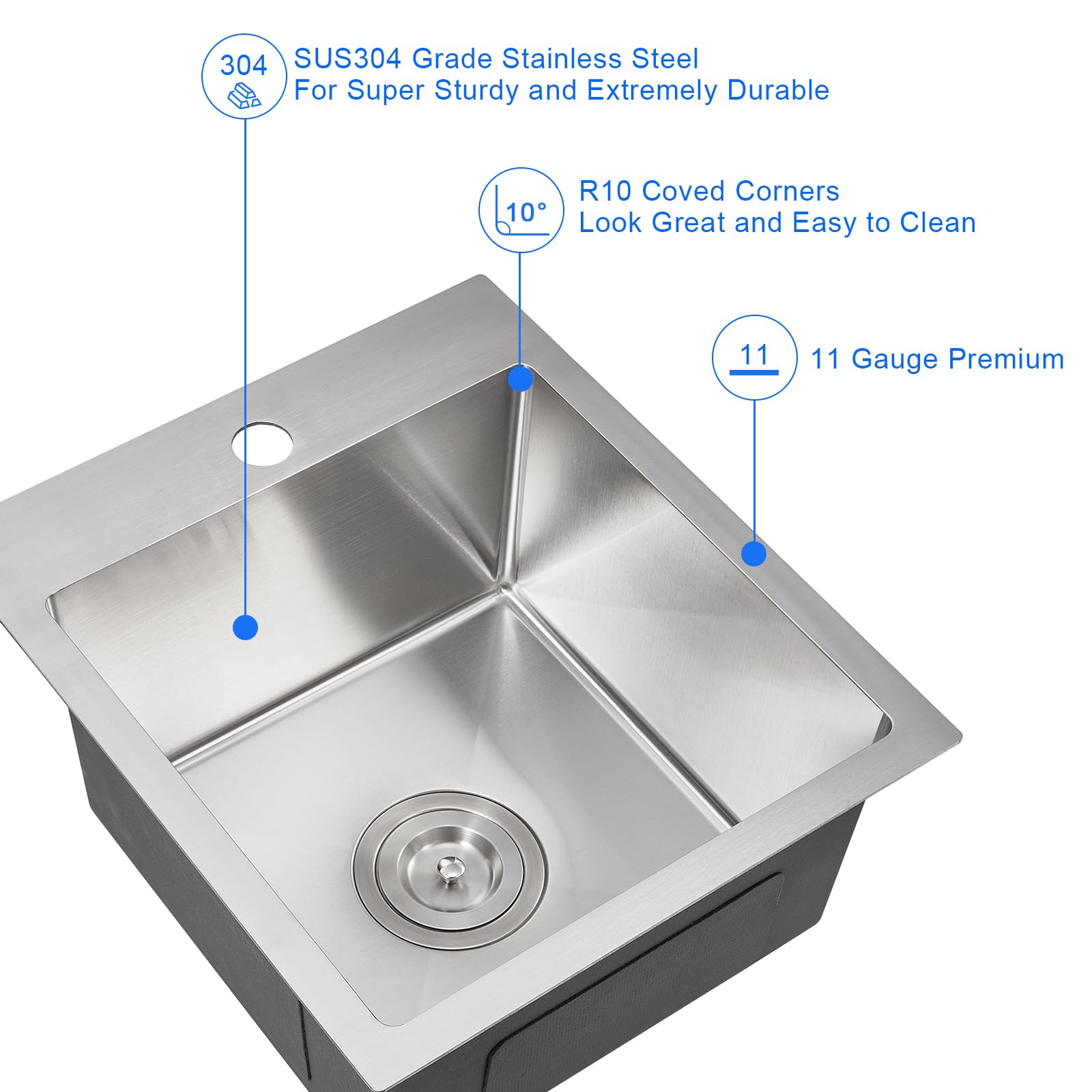 MENATT 15 x 17 Inch Drop in Bar Sink, Single Bowl Small Kitchen Sink ...