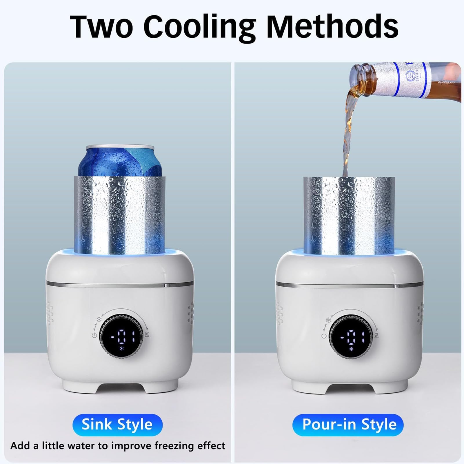 Tazza Refrigerante per Bevande, Tazza Elettrica Refrigerante da 300Ml con Copertura Isolante e Modalità Doppia Caldo e Freddo, Controllo della Temperatura con Manopola da -1 a 70°C, Display Digitale
