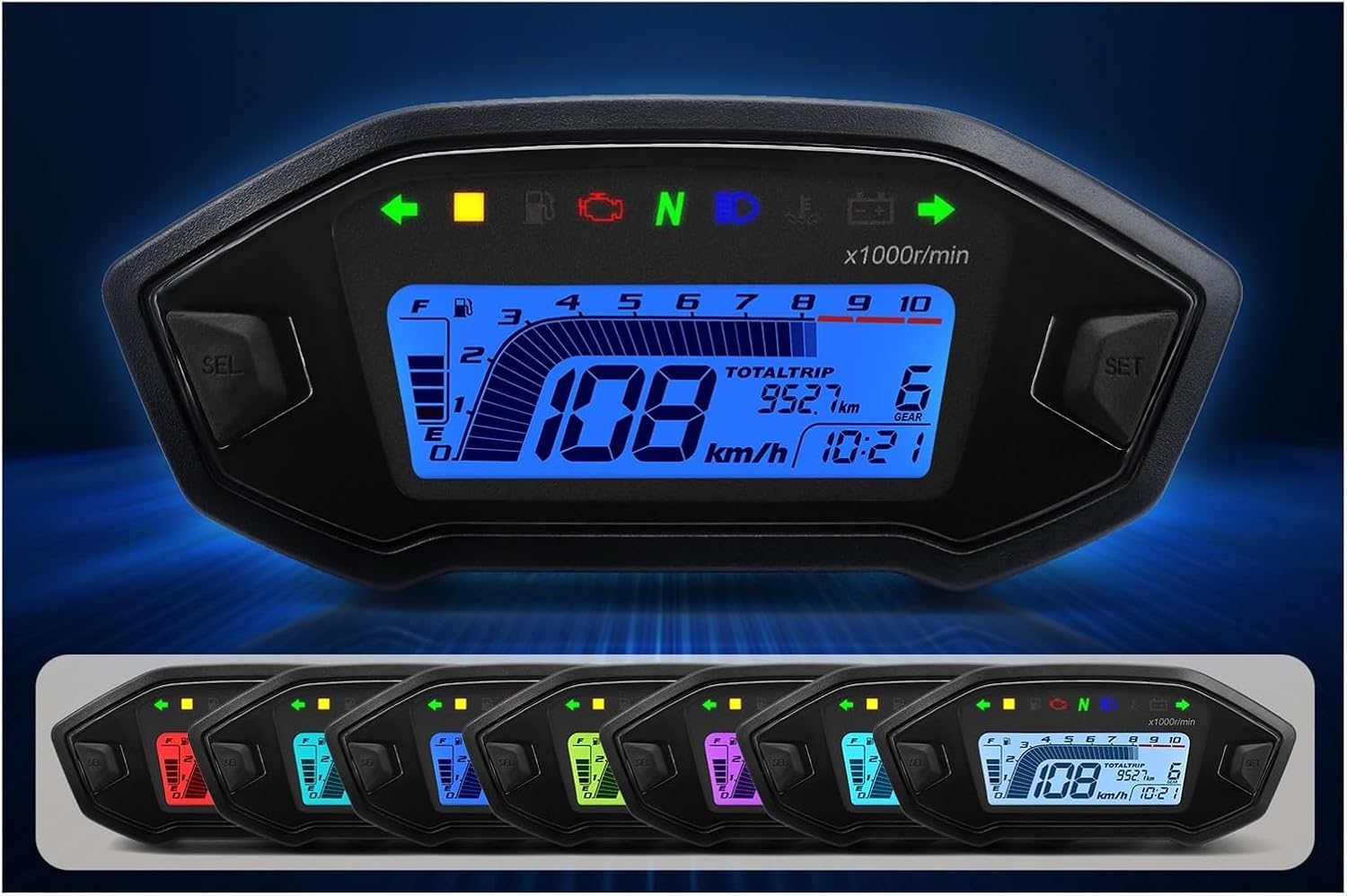 Motorcycle Speedometer Universal Motorcycle Adjustable Tachometer 10000RPM Odemeter Tachometer Tachometer Odometer Instrument Panel