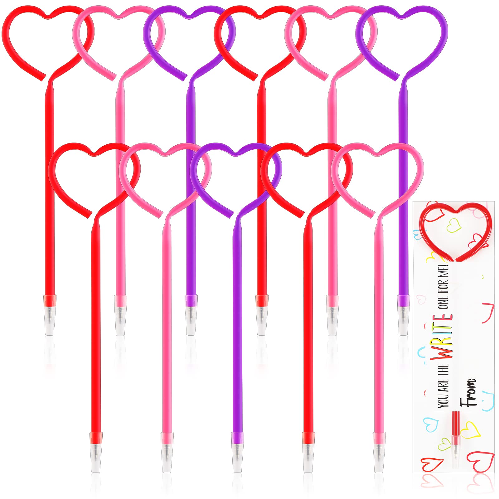 Spakon 40 Pieces Valentine's Day Plastic Rollerball Pens Heart Shape Ballpoint Pens with 30 Pieces Valentine's Day Exchange Cards for Nurses Women Present Gifts Party Favor Office Supplies(30 Set)