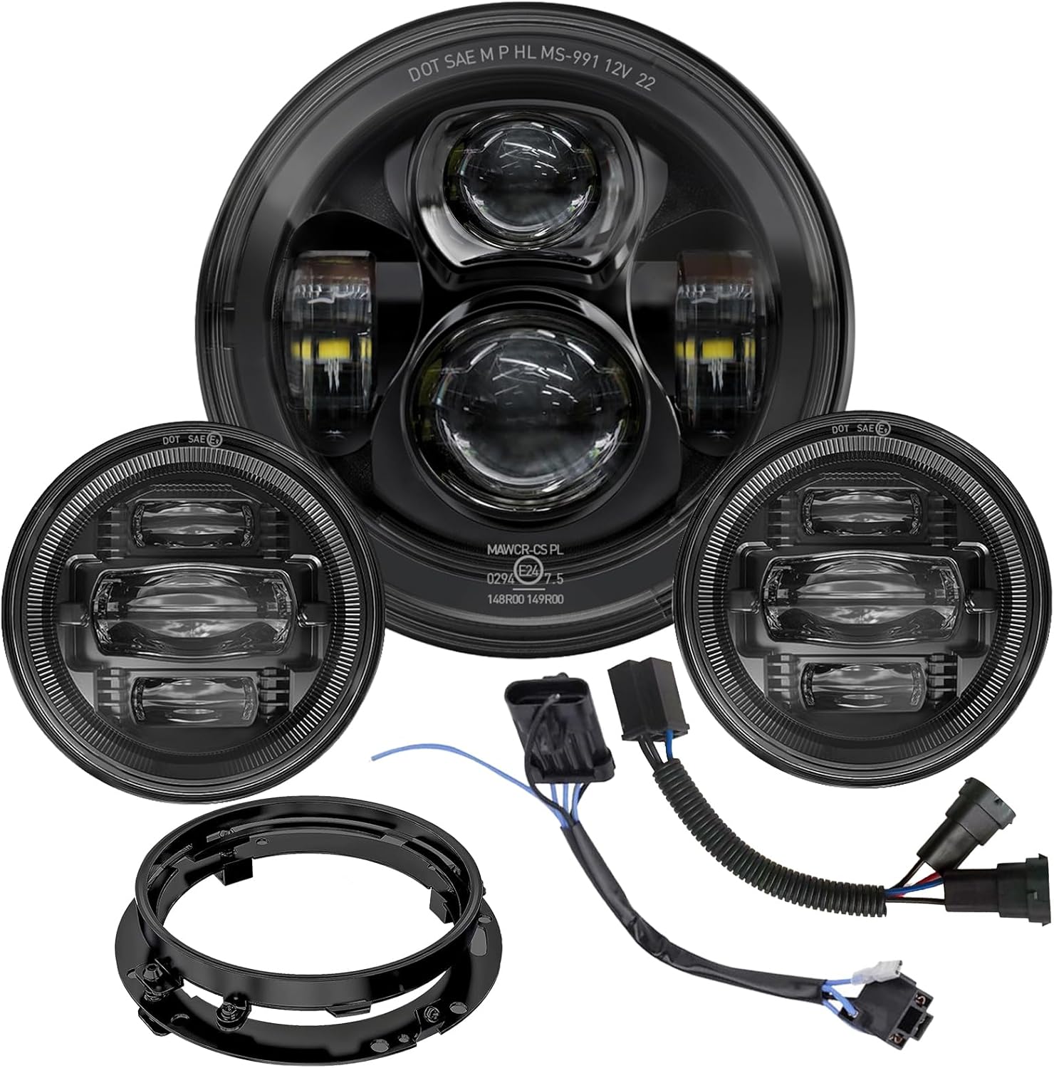 New 7 inch Motorcycle LED Headlight 4.5" Fog Passing Lights DOT SAE Approved for Harley Davidson Heritage Softail Road King Street Electra Glide Ultra Limited Special CVO Tri Deluxe Classic Switchback