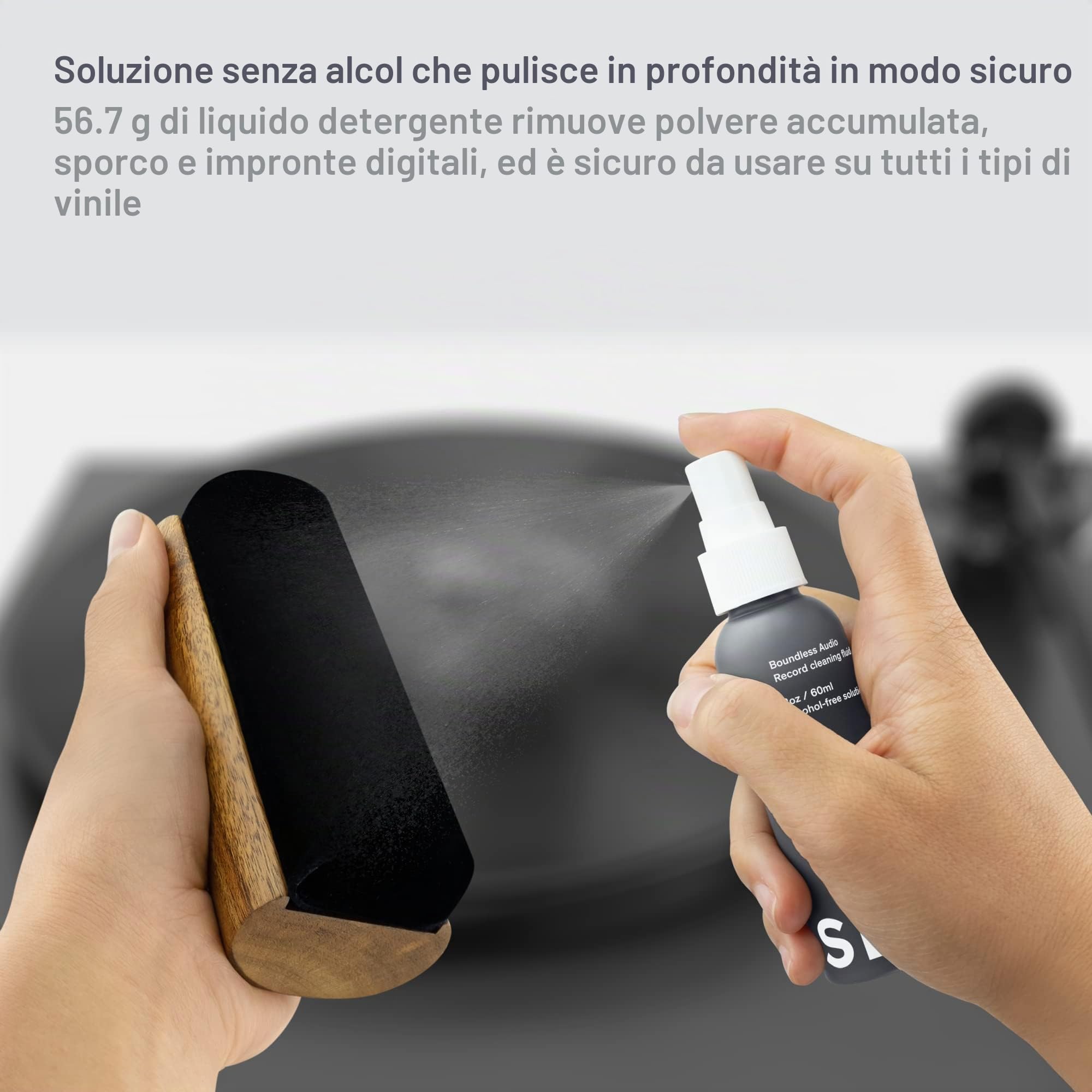 Boundless Audio Kit per la pulizia dei dischi – Kit 5 in 1 per la pulizia dei dischi in vinile, include spazzola in velluto, pennello per pennino, soluzione per la pulizia dei dischi, spazzola per la