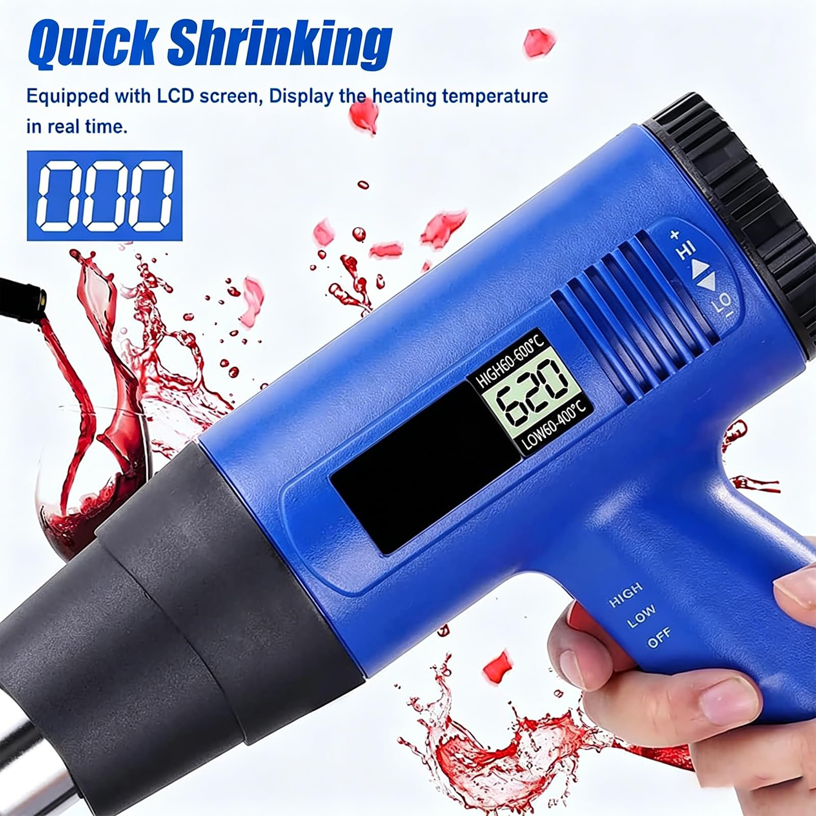 Urządzenie Do Obkurczania Kapsli Pvc, Zgrzewarka Do Butelek Wina 5 Cm Z Wyświetlaczem Lcd Temperatury I Regulacją W Zakresie 60–600 ℃, Ręczna Opalarka Do Kapsli Na Butelki Wina Do Folii Pvc, Pp I Pof