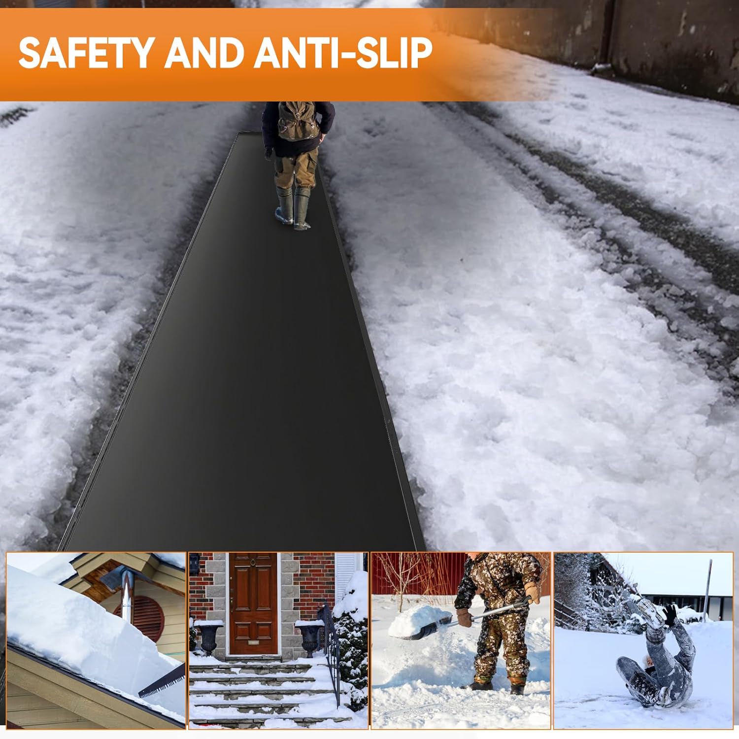 Heated Melting Mats, Snow Ice Melting Mats for Outdoor Walkways Anti-Slip TPU Heated Ice Melting Mats for Winter Backyards, Sidewalks Snow Removal,15ft x 14in, 15ft Power Cord